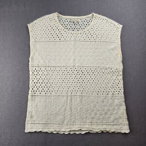 Broadway & Broome Womens XS Eyelet Tank Top Cream Ivory Sleeveless Scallop Hem